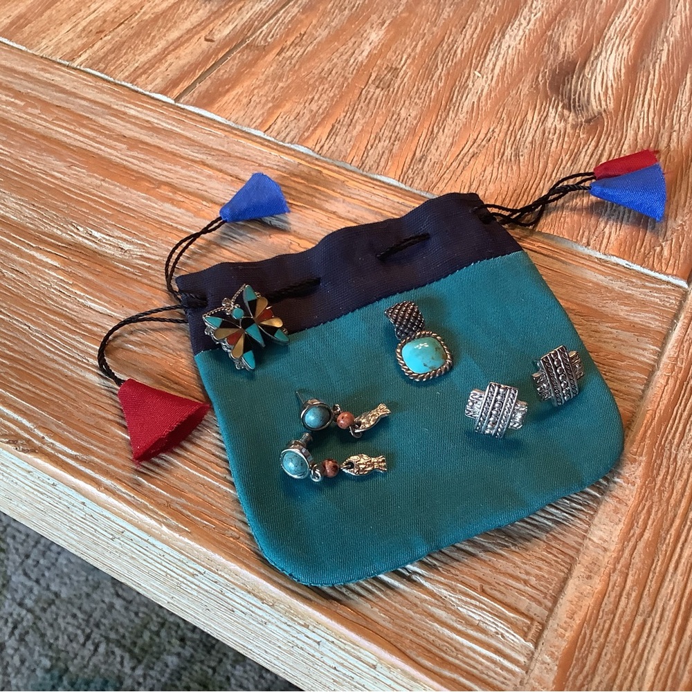 Turquoise colors two earrings one cross design one butterfly pin
